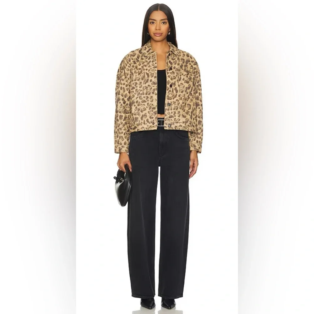 We The Free People Opal Swing Denim Jacket Leopard Print Size S - Picture 2 of 10